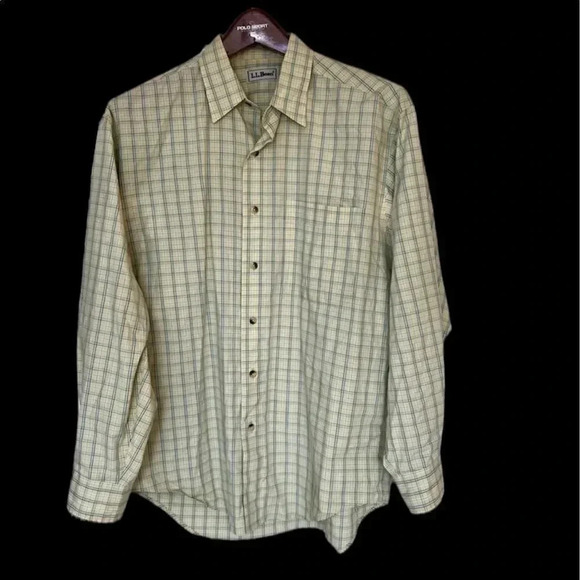 L.L. Bean vintage green & blue plaid long sleeve button down shirt size medium - Picture 3 of 12